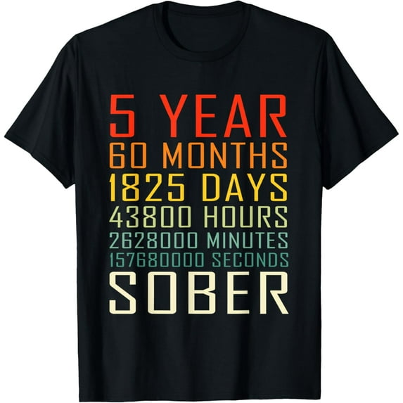 5 Year Sobriety Anniversary Vintage 5 Years Sober T-Shirt mens t shirt，black，women，funny，misfits，men，journey