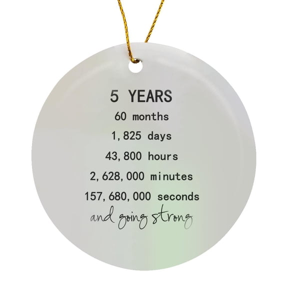 3drose, 5 Years in Months Days Hours Minutes Seconds Anniversary Going Strong, Circle Porcelain Ornament