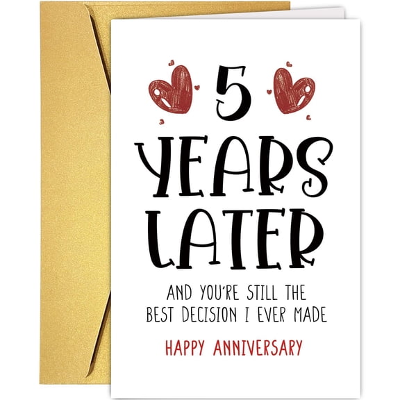 5 Years Later Anniversary Card – Heartfelt Message for Spouse – Ideal for Celebrating Love and Commitment – Blank Inside with Gold Foil Envelope