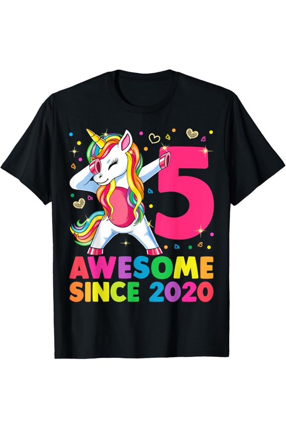 5 Years Old Unicorn Dabbing 5Th Birthday Unicorn Party Unisex T-Shirt S-5Xl - Best Birthday Gifts