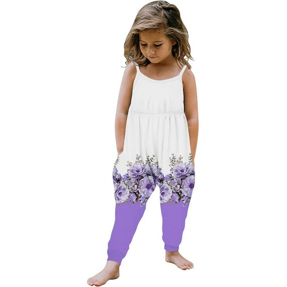 5 Years Toddler Girls Kids Jumpsuit One Piece Floral Playsuit Strap Romper Summer Outfits Toddler Girls Clothes Purple