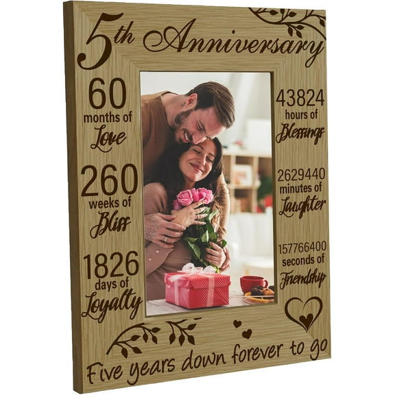 5 Years of Marriage Picture Frame Wood 5th Anniversary Photo Frames 4 x 6 Gallery Wedding Valentine's Day Anniversary Colorful DIY