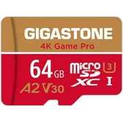 [5-Yrs Free Data Recovery] Gigastone 64GB Micro SD Card, 4K Game Pro, MicroSDXC Memory Card for Nintendo-Switch, GoPro, Security Camera, DJI, Drone, UHD Video, R/W up to 95/35MB/s, UHS-I U3 A2 V30 C10