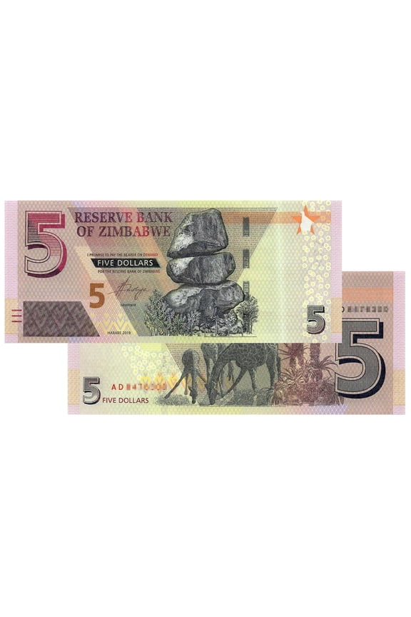 $5 Zimbabwe Banknotes 2019 Uncirculated Currency - Collectible New Release Series Low Denomination