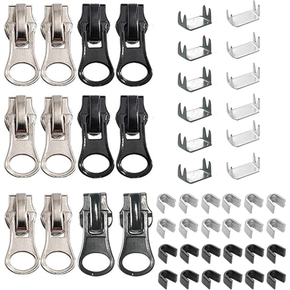 #5 Zipper Repair Kit Replacement Slider: 12 count Zipper Slider and Nylon Coil Zippers - Fix a Zipper Bottom Stop End and Stop