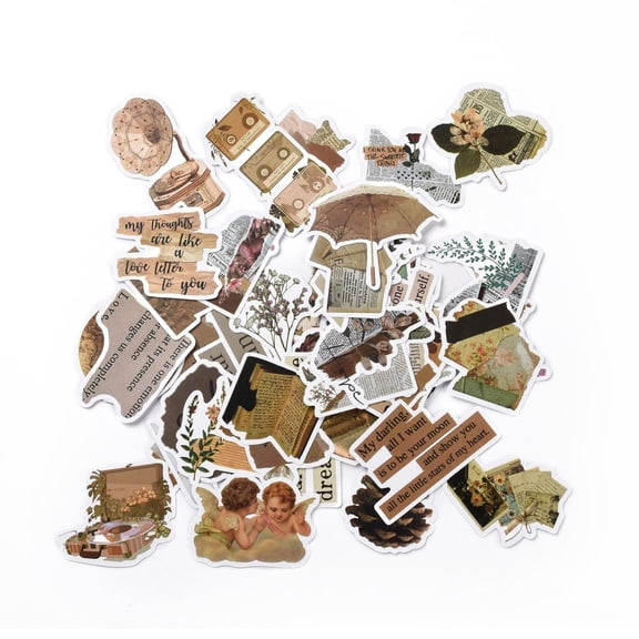 5 bag Retro style Paper Stickers set Adhesive Label Stickers for Water Bottles Laptop Luggage Cup Computer Mobile Phone Skateboard Guitar Stickers Book Flower Angel Mixed color 29~75x32~74x0.3mm