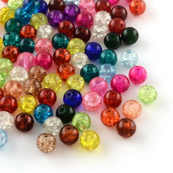 5 bag Transparent Crackle Glass Beads Round Mixed color 6~7x6mm Hole: 1mm 100pcs/bag