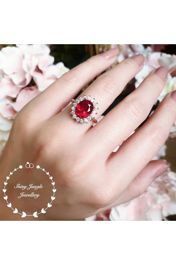 5 carats Genuine Lab Grown Ruby ring, Halo ruby engagement ring, vintage halo design engagement ring