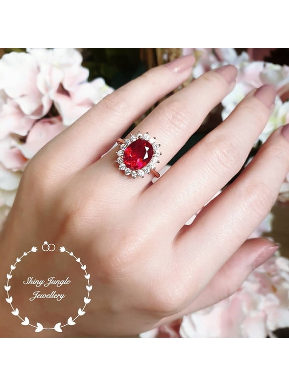 5 carats Genuine Lab Grown Ruby ring, Halo ruby engagement ring, vintage halo design engagement ring
