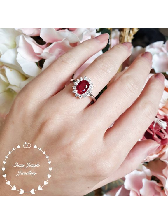 5 carats royal halo genuine lab grown ruby engagement ring, July Birthstone promise ring,