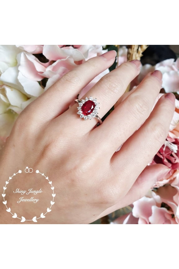 5 carats royal halo genuine lab grown ruby engagement ring, July Birthstone promise ring,