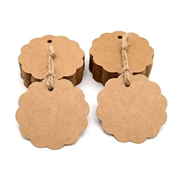 5 cm round kraft paper, 50 pcs gift tags with jute string for crafts