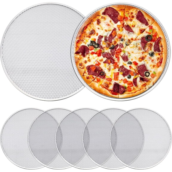5 count 14 Inch Pizza Pan with Holes  Mesh pizza Screen Seamless Round Tray for Oven Nonstick Baking Sheet for Kitchen Bakery Restaurant BBQ Party Cookware Supplies