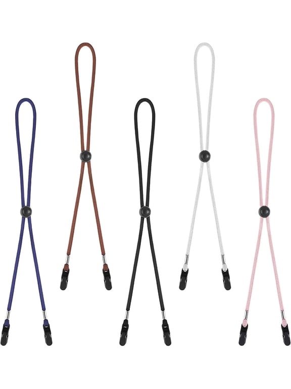 5 count Adjustable Hat Straps for Wind, Windproof Hat Chin Strap, Elastic Removable Hats Clips for Wind, Anti-Lost Fishing Boating Golfing Hats String Cord for Outdoor (5 Colors) Multicolor