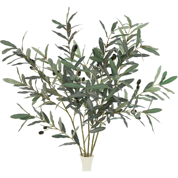 5 count Artificial Olive Branches 35 Inch - Tall Faux Greenery Stems Olive Tree Branches for Vases, Decor, Centerpieces, Wedding & DIY Floral Arrangements