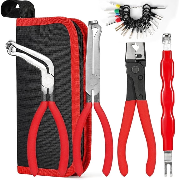5 count Automotive Electrical & Hose Clamp Repair Tool Set for  Wiring &  Line - Includes Hose Clamp Pliers, Angled/Straight Electrical Disconnect Pliers, Terminal Connector Tool