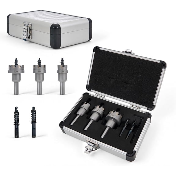 5 count Carbide Hole Kit, Hole kit, Includes 7/8" / 1-1/8"/ /8"Carbide Hole Cutters and Bits & Hex Hey, for Stainless /Iron//