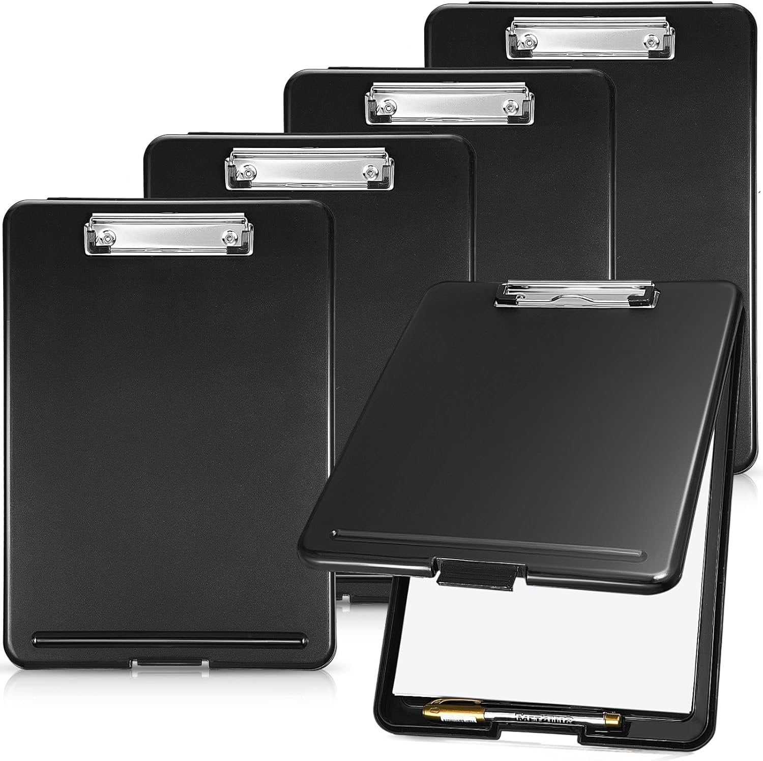 5 count Clipboard with Storage,9.5 x 13.5 Inch Plastic Heavy Duty Foldable Clip Board with Pen Holder Low Profile Clipboard for Nurse Teacher Classroom Office  to School Supplies