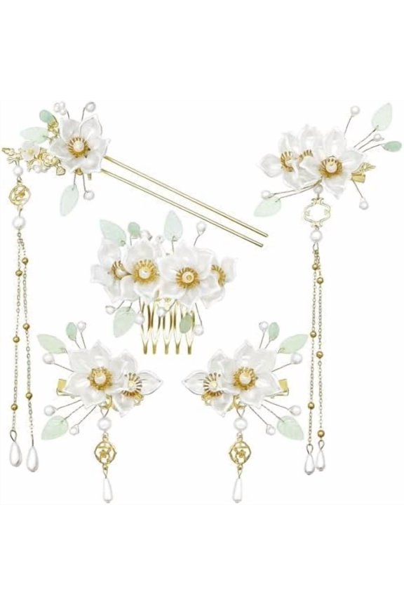 5 count  Flower Tassels Hairpin Chinese Hair Stick  Rhinestone  Hair Clips Hanfu Hair Pins  Retro Classical Floral Headpiece Wedding Hair Styling Accessories for Women Girls