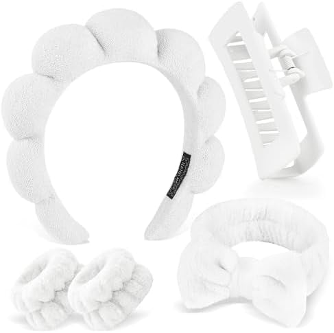 5 count Headband for Washing Wristband Set Sponge Skincare Terry Cloth