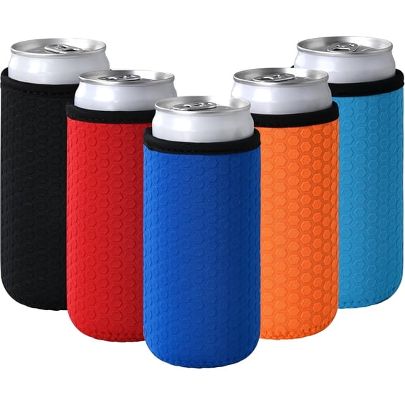 5 count Insulated Slim Can Sleeve, Skinny Tall Can Cooler Sleeves, Non-slip Neoprene Bottle Cover Holder for 12oz Slim Can Soda and (Colorful1)