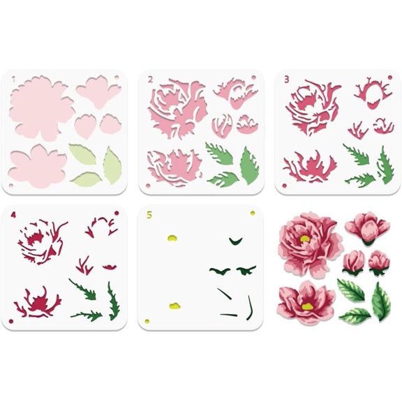 5 count Multicolor Flower Layered Stencils for Crafts 6x6