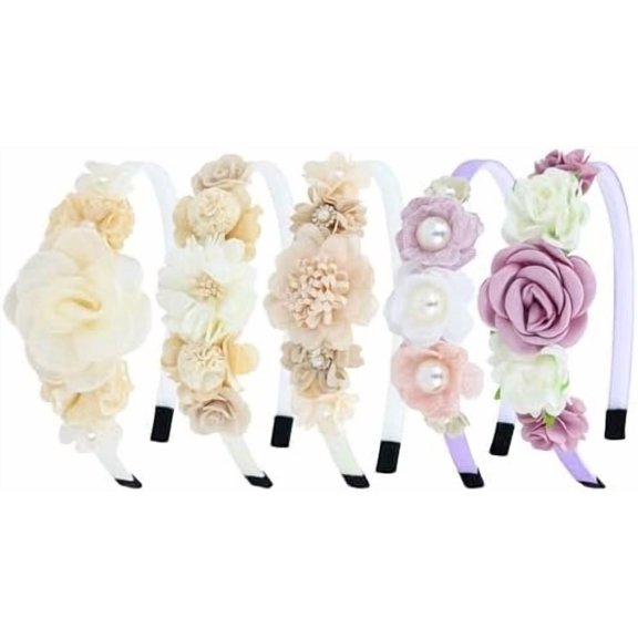 5 count Plastic Flower Headbands Floral Hair Bands Hoops Accessories