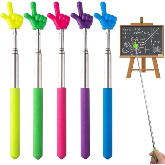 5 count Pointer Finger Stick, Teacher Pointer Stick Retractable Hand Pointer Stick for School Reading Classroom Presentations Yellow Green Blue