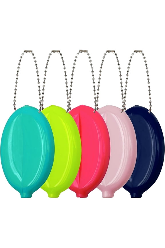 5 count Rubber  Purse, 2 x 3 Inches Small Oval Squeeze Change Purse Popular Color with  Pouch for Women & Men Travel, Shopping (Max 5 Pack)