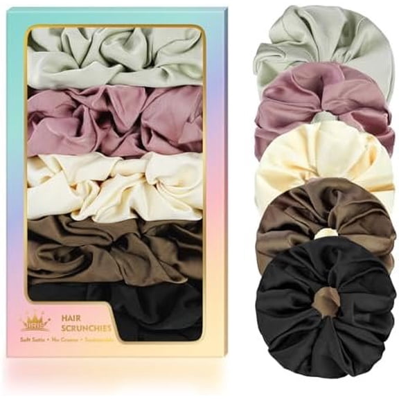 5 count Satin Scrunchies for Women, Softer Than Silk Scrunchies, Fashion No Crease Hair Ties for Thin Thick Hair,Soft Hair Bands No for Girls, Ideal Gifts for Women (Set 5)