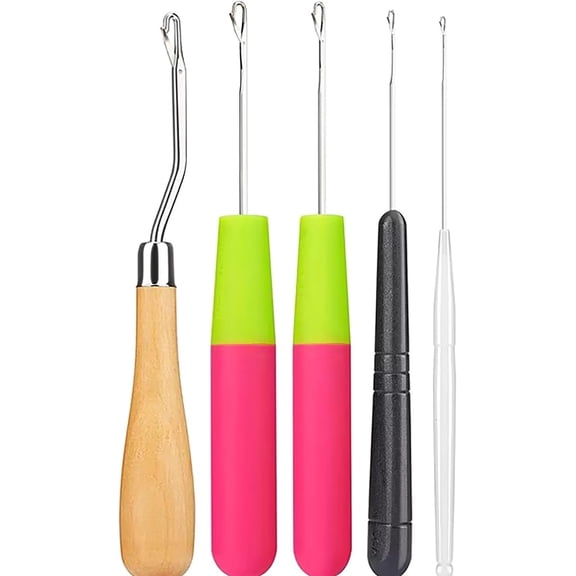 5 count/Sets Bent Latch Hook Crochet Hooks Hair Braiding Tools Dreadlocks Different Sizes Crocheting Weaving  for Hair Braiding, Rug Making and Art Crafts