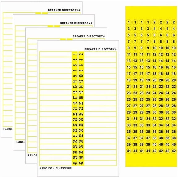 5 count Yellow Circuit Breaker Electrical Panel Labels, 42 Entries