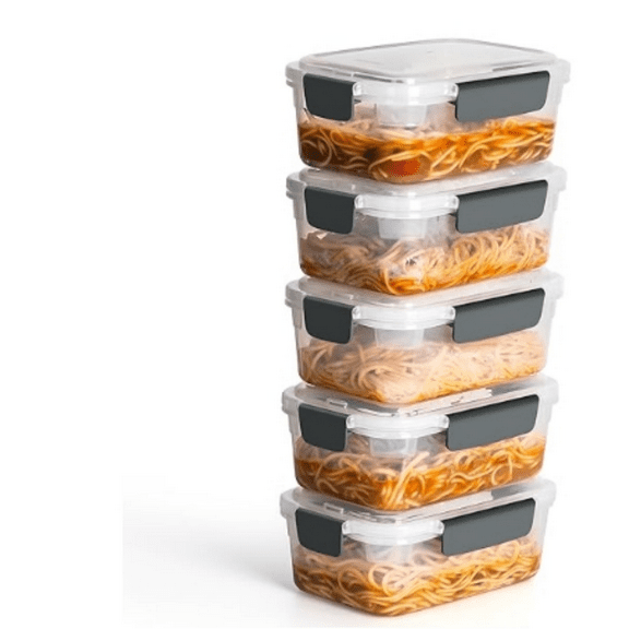 5 cup Plastic Food Storage Containers with Lids Nestable Freezer Dishwasher Safe Rectangle Meal Prep Container Set,5-Pack