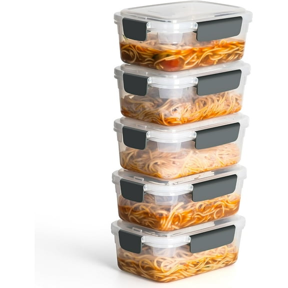 5 cup Plastic Food Storage Containers with Lids Nestable Freezer Dishwasher Safe Rectangle Meal Prep Container Set,5-Pack