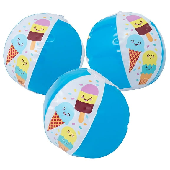 5" diam. Mini Blue & White Inflatable Ice Cream Beach Balls - 12 Pc.