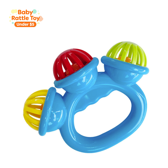 Under 5 dollar 3-Bell Baby Hand Rattle Toy, Chewable Infant Teething Shaker, Easy Grip Multifunctional Sensory Developmental Toy for Newborns to Toddlers Boys Girls, Baby Shower Gift