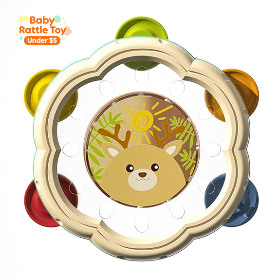 Under 5 dollar Baby Hand Drum Rattle Toy 0-6 months, Easy Grip Infant Percussion Toy, Early Educational Sensory Developmental Toy for Toddlers Boys Girls, Baby Shower Gift