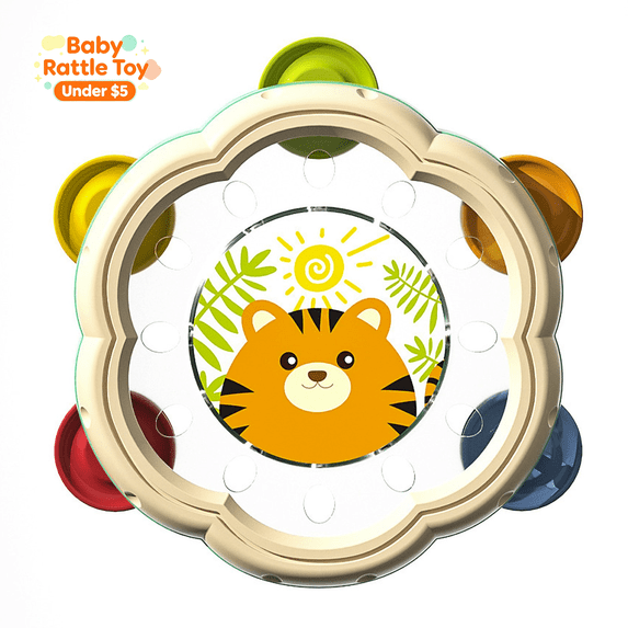 Under 5 dollar Baby Hand Drum Rattle Toy 1+ year Old, Easy Grip Infant Percussion Toy, Early Educational Sensory Developmental Toy for Toddlers Boys Girls, Baby Shower Gift