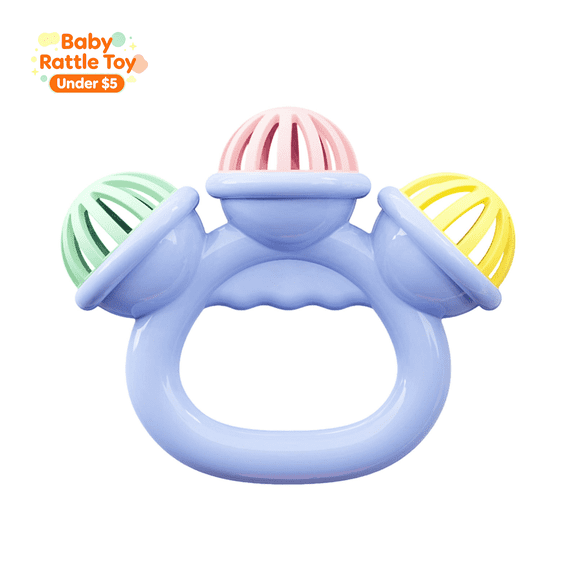 Under 5 dollar Baby Hand Rattle Toy, Chewable Infant Teething Shaker, Easy Grip Multifunctional Sensory Toy, Early Developmental Toy for Newborns to Toddlers Boys Girls, Baby Shower Gift, Blue