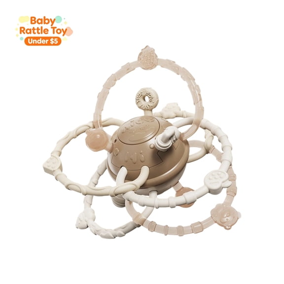 Under 5 dollar Baby Rattle Toy - Sensory Grasp Ball, Easy Grip Infant Chewable Developmental Ball, Early Education Soothing Teether Toy for Newborns 3-6 Months Boys Girls, Baby Shower Gift, Brown