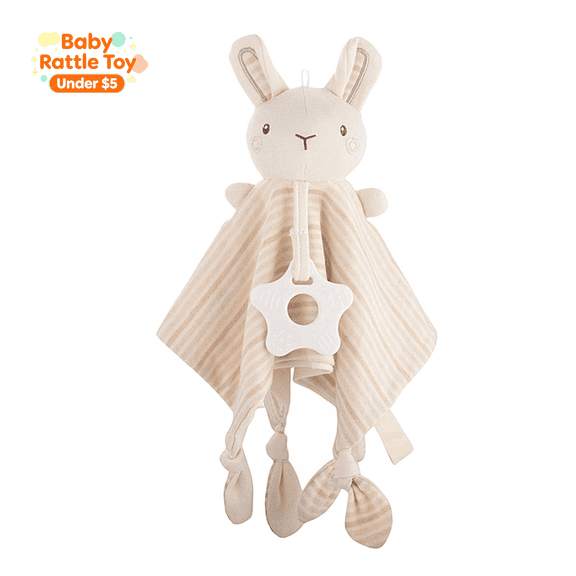 Under 5 dollar Baby Security Lovey Blanket with Teether & Rattle, Soft Sensory Comforter, Newborn Soothing Toy, Early Developmental Cuddle Toy for Infants Boys Girls, Baby Shower Gift(A)