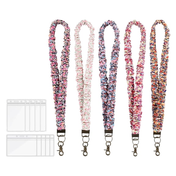 5 elastic hair tie lanyards, suitable for hanging ID cards and keys, comes with clips, comes with 10 card holders, suitable for Teacher's Day, Christmas, nurses, schools, etc. (colorful floral patter