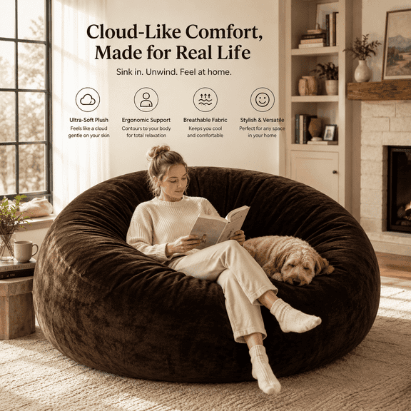 Sanae 5ft Beanbag Chair, Filled With Foam, Suitable For Adults, With A Soft Removable Flannel Cover, Perfect For Living Rooms, Bedrooms, Beds And Dorm Rooms, Brown