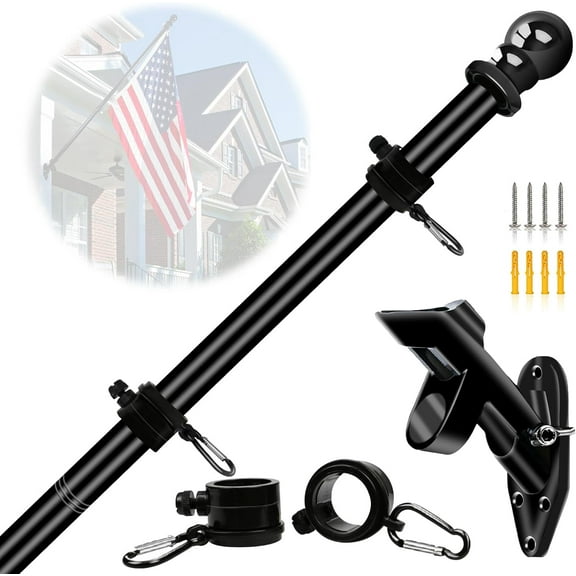 5-foot flagpole kit for outdoor homes, stainless steel wall mounted flagpole with bracket, equipped with bracket and flagpole ring, heavy-duty flagpole suitable for porch, yard, and outdoor use
