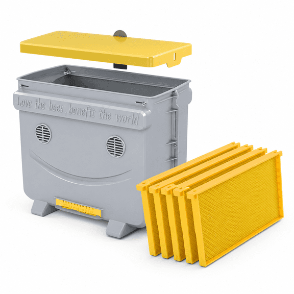 5-frame Swarm Kit Beehive with Sliding Frames, Grey Yellow, 23.27x19.61x11.26 Inches