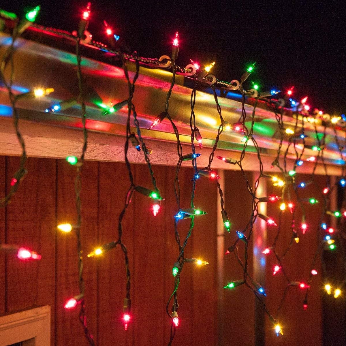 5 ft 100 Multi Color Icicle Lights Green Wire, Christmas Outdoor