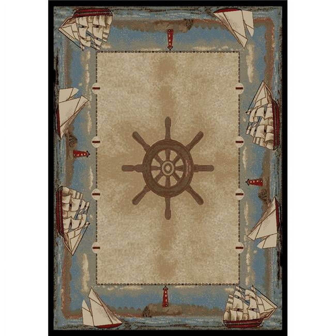 Blue and Beige Nautical Rectangular Polypropylene Area Rug