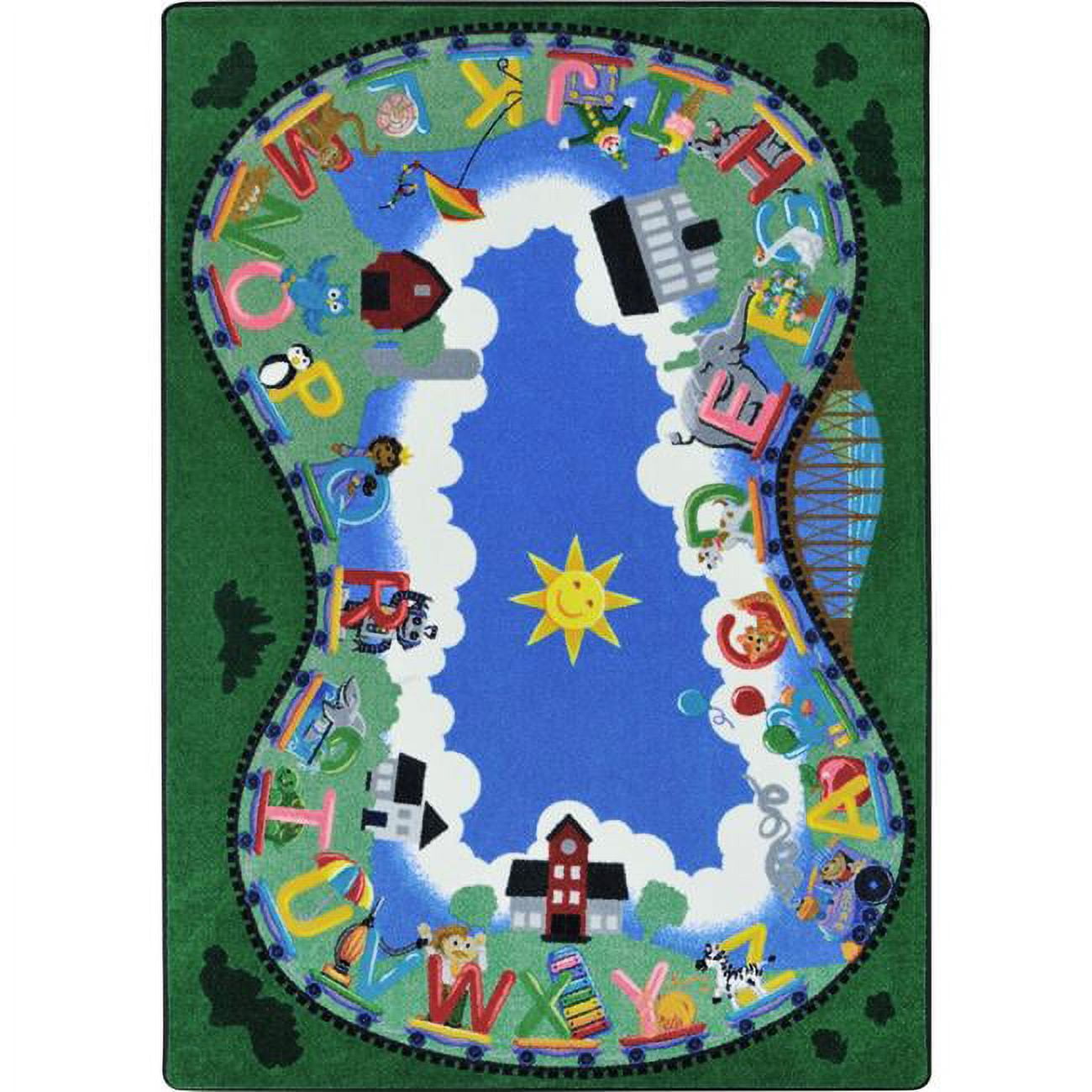 Classroom Train Rug 5 ft. 4 in. x 7 ft. 8 in. Alphabet Railway Classroom Kid Essentials ...