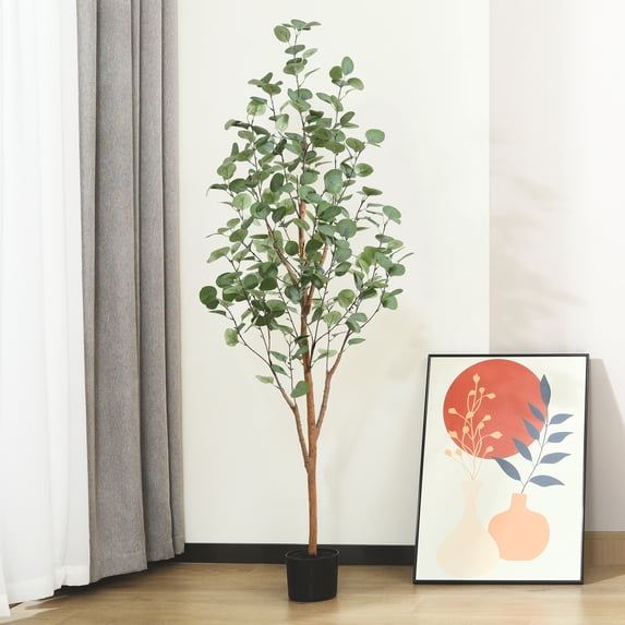 5 ft Artificial Eucalyptus Plants in Pot with Realistic Leaves and Natural Wood Trunk, Faux Tree