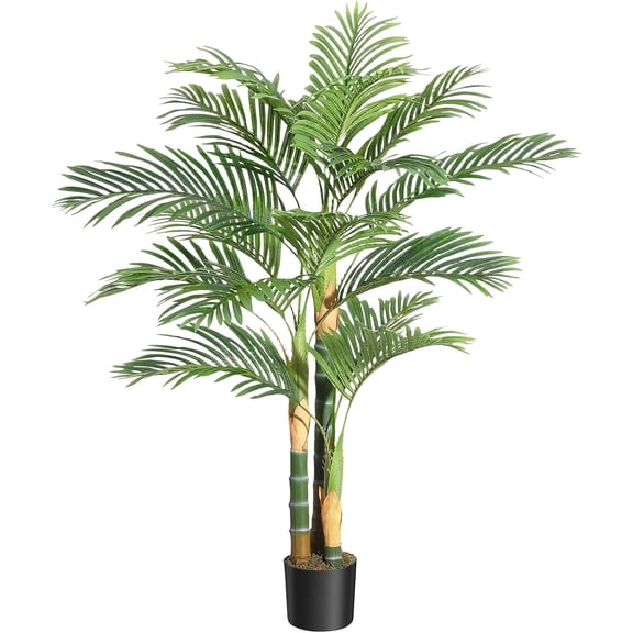 5 ft Artificial Golden Cane Palm Tree, Pre Potted Tropical Palm Tree Uv Resistant Fake Plant for Home Decor Office House Ourdoor Indoor,1 Pack